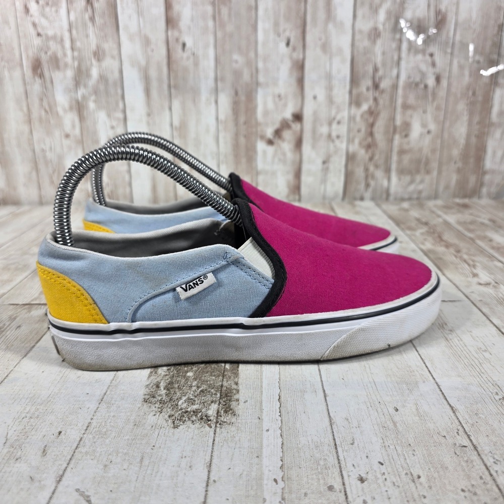 Vans Classic Slip-On Multi Colorblock Pink Blue Yellow Womens 6.5‎ Sneakers